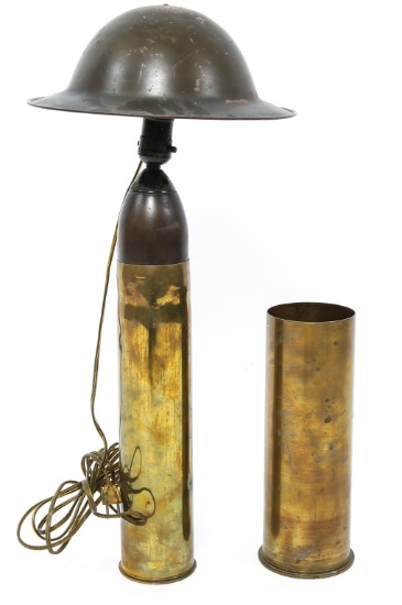 US MILITARY TRENCH ART LAMP & SHELL LOT OF 2