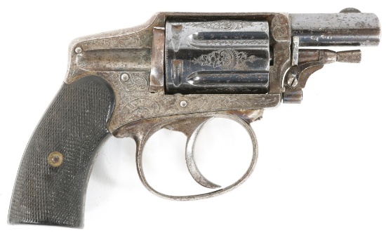 ENGRAVED BELGIAN HAMMERLESS REVOLVER