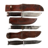 WWII THEATER MADE KNIVES NAMED SHEATH LOT OF 3