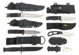 SHEATHED TACTICAL SURVIVAL & DIVE KNIVES LOT OF 6