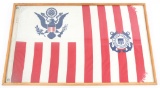 COLD WAR USCG ENSIGN FLAG IN WOODEN DISPLAY CASE