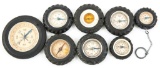 VINTAGE RUBBER TIRE COMPASS LOT OF 9