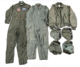 USAF FLIGHT SUIT - JACKET AND HEADGEAR LOT OF 7