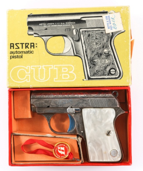 FACTORY ENGRAVED ASTRA CUB .25CAL SEMI AUTO PISTOL