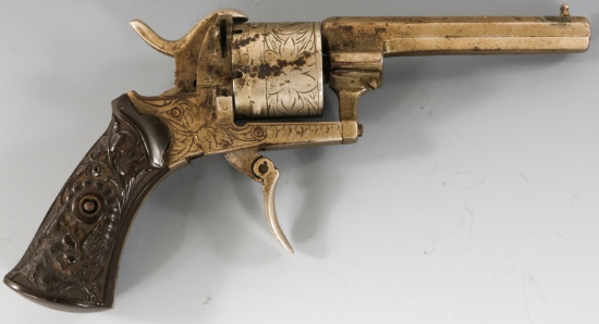 ENGRAVED BELGIAN 7mm PINFIRE REVOLVER