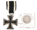 WWI GERMAN IRON CROSS 2nd CLASS & WWII NAZI COIN