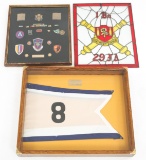 US MILITARY FRAMED MEDALS GUIDON & STAINED GLASS
