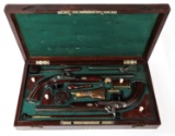 CASED PAIR OF 19TH C. .54 CALIBER DUELING PISTOLS
