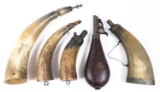 19th C. POWDER HORN AND FLASK LOT OF 5