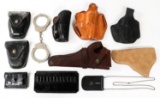 LEATHER PISTOL HOLSTERS AND ACCESSORIES LOT