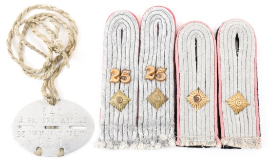 WWII GERMAN SS & 3rd PANZER DOGTAG AND EPAULETS