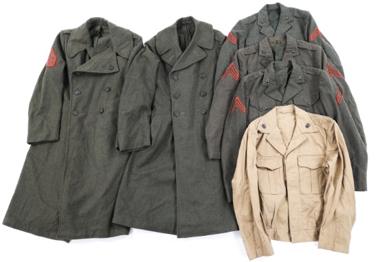 WWII US MARINE CORPS ALPHA GREEN TUNIC & OVERCOATS