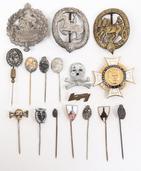 WWII GERMAN CAVALRY BADGES & ARMY TIE PIN LOT