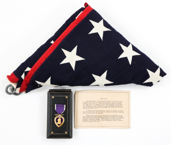 WWII US ARMY NAMED PURPLE HEART & BURIAL FLAG