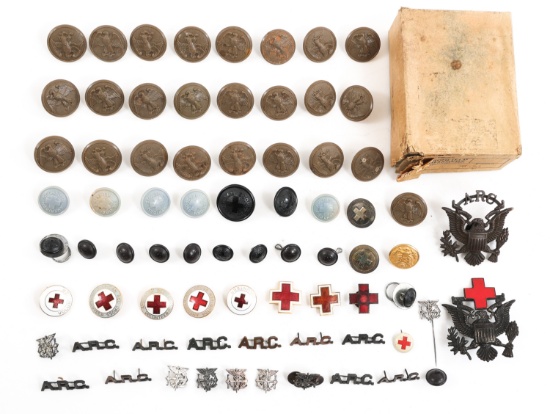 WWII AMERICAN RED CROSS & US NAVY PINS & BUTTONS