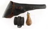 US CIVIL WAR ERA HOLSTER, CARBINE THIMBLE, & FLASK