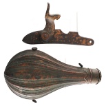 E. WHITNEY SIDE PLATE AND HAWKSLEY POWDER FLASK