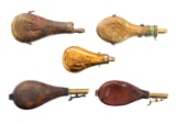 19th C. ENGLISH POWDER FLASKS - LOT OF 5