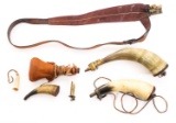 POWDER HORNS, SHOT BAG, & LEATHER SHOT SNAKE