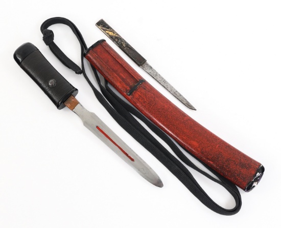 19th C. JAPANESE SIGNED YARI TANTO WITH KOZUKA