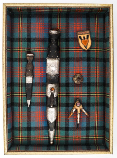 19th C. MACLENNAN CLAN SCOTTISH DIRKS & GROUSE PIN