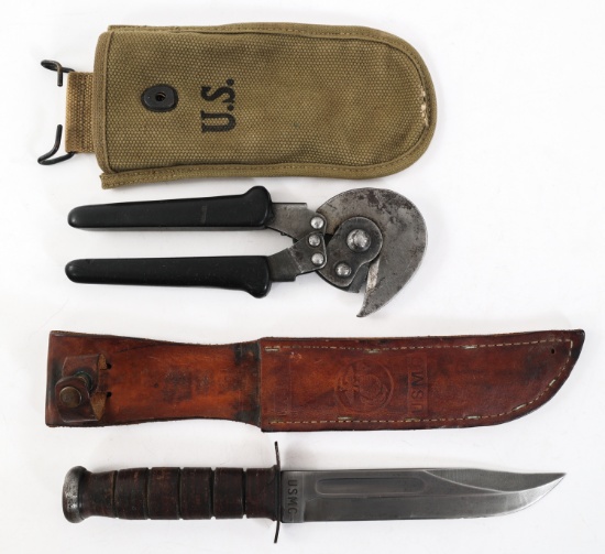 WWII - COLD WAR KABAR KNIFE & US WIRE CUTTER LOT