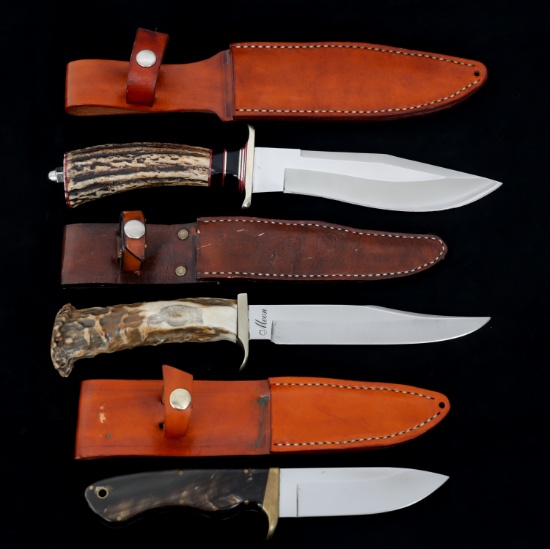CUSTOM STAG HORN KNIVES By M. WHIDDON LOT OF 3