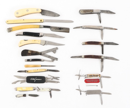 POCKET FOLDING KNIVES & RAZOR LOT OF 20