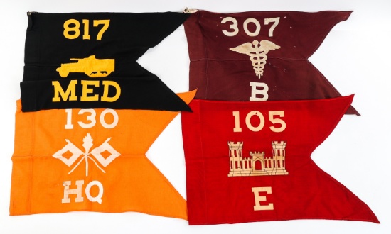 WWII US ARMY REGIMENTAL GUIDON FLAGS LOT OF 4