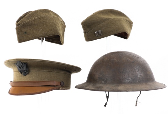 WWI US ARMY OFFICER HEADGEAR LOT OF 4