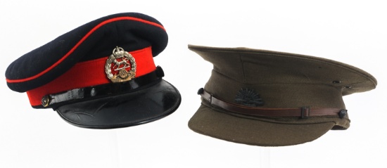 WWII BRITISH & AUSTRALIAN ARMY VISOR CAP LOT OF 2