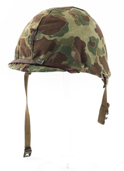 WWII USMC M1 COMBAT HELMET W/ FROG SKIN CAMO COVER