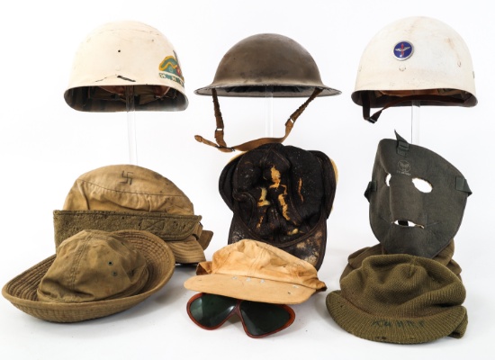 WWII - COLD WAR AVIATOR CAPS & M1 HELMET LINERS