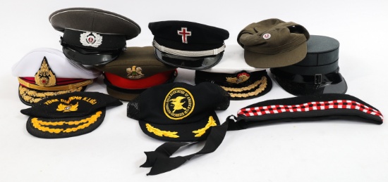 WORLD MILITARY OFFICER DRESS VISOR AND CAP LOT