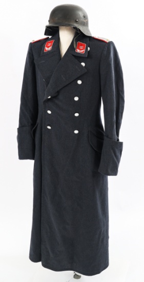 WWII GERMAN FLAK OFFICER OVERCOAT & M42 HELMET