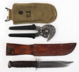 WWII - COLD WAR KABAR KNIFE & US WIRE CUTTER LOT