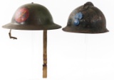 WWII US 68th ART M1917A1 & FRENCH ADRIAN HELMETS