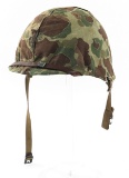 WWII USMC M1 COMBAT HELMET W/ FROG SKIN CAMO COVER