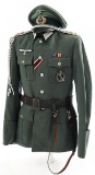 WWII GERMAN ARMY OFFICER M36 TUNIC - VISOR & BELT