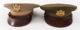 WWII US ARMY OFFICER'S PEAKED SERVICE CAP LOT OF 2