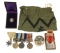 WWI - WWII JAPANESE MEDALS BADGES BAG & SILK CASE