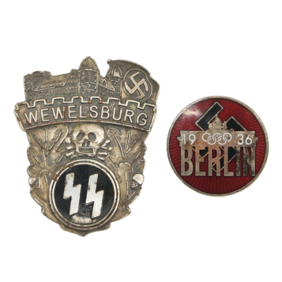 WWII GERMAN WEWELSBURG SS BADGE & 1936 OLYMPIC PIN