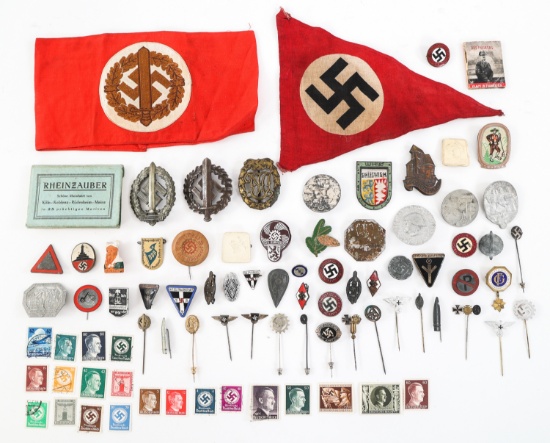 WWII GERMAN ARMBAND / INSIGNIA & PIN LOT