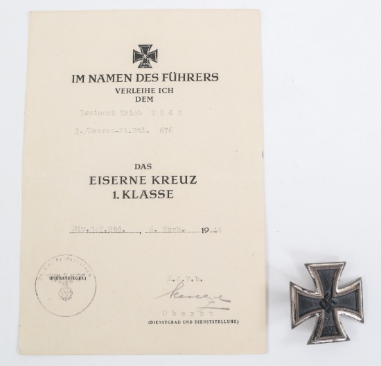 WWII GERMAN ATTRIBUTED IRON CROSS 1st CLASS