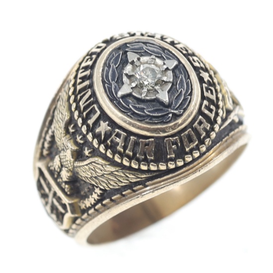 10K GOLD US AIR FORCE DIAMOND SIGNET RING