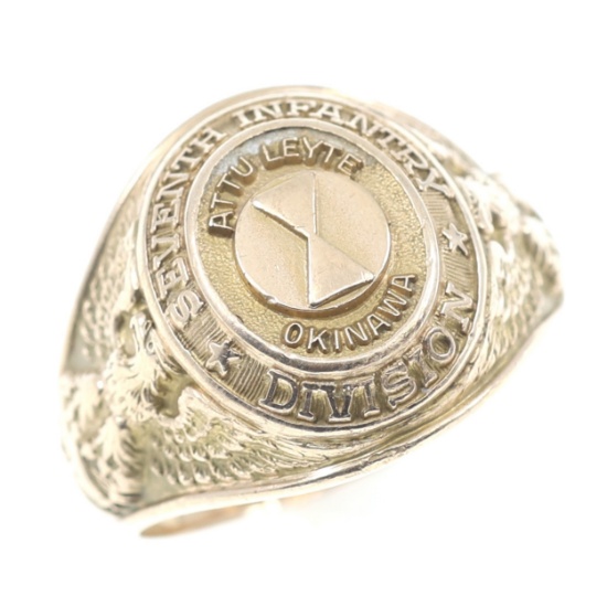WWII 10K GOLD 7th INFANTRY DIVISION OKINAWA RING