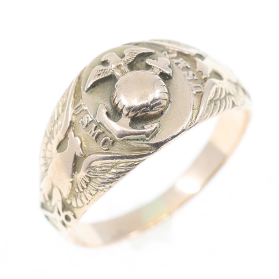 10K GOLD US MARINE CORPS SIGNET RING