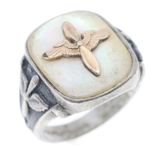 WWII US ARMY AIR FORCE MOP SILVER & 10K GP RING