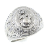 10K WHITE GOLD US MARINE CORPS DIAMOND SIGNET RING