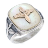 WWII US ARMY AIR FORCE MOP SILVER & 10K GP RING